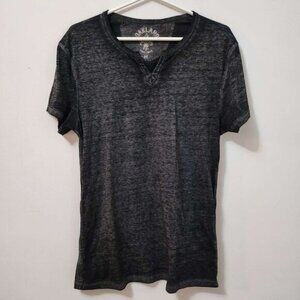 Mens Relaxed Fit Distressed‎ Black Short Sleeve Shirt Medium